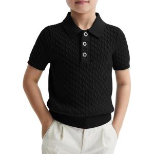 Haloumoning Boys Cable Knit Polo Shirt Kids Short Sleeve Sweater Fashion Pullover Tops Clothes 5-14 Years(Black)