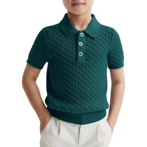 Haloumoning Boys Cable Knit Polo Shirt Kids Short Sleeve Sweater Fashion Pullover Tops Clothes 5-14 Years(Green)