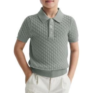 Haloumoning Boys Cable Knit Polo Shirt Kids Short Sleeve Sweater Fashion Pullover Tops Clothes 5-14 Years(Grey)