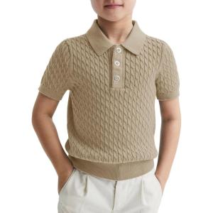 Haloumoning Boys Cable Knit Polo Shirt Kids Short Sleeve Sweater Fashion Pullover Tops Clothes 5-14 Years(Khaki)