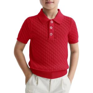 Haloumoning Boys Cable Knit Polo Shirt Kids Short Sleeve Sweater Fashion Pullover Tops Clothes 5-14 Years(Red)