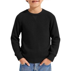 Haloumoning Boys Crewneck Pullover Sweater Kids Waffle Textured Raglan Sleeve Knitted Sweaters 5-14 Years(Black)