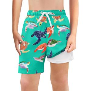 Haloumoning Boys Swim Trunks with Boxer Brief Liner Kids Gradient Quick Dry Swimming Shorts 5-14 Years(Z1- Dark Green)