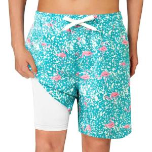 Haloumoning Boys Swim Trunks with Compression Liner Kids Drawstring Bathing Suit Quick Dry Swim Shorts 5-14 Years(Blue)