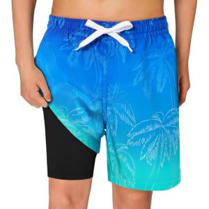 Haloumoning Boys Swim Trunks with Compression Liner Kids Drawstring Bathing Suit Quick Dry Swim Shorts 5-14 Years(Royal Blue)