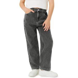 Haloumoning Boy’s Thermal Fleece Lined Jeans Kids Elastic Waist Straight Leg Denim Pants with Pockets(Grey)