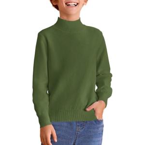 Haloumoning Boys Turtleneck Sweater Kids Fashion Long Sleeve Knit Pullover Sweaters 5-14 Years(Army Green)