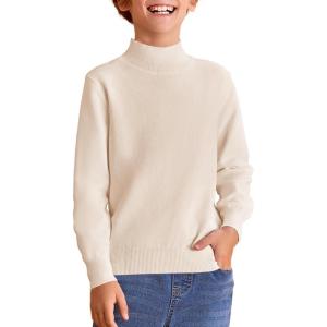 Haloumoning Boys Turtleneck Sweater Kids Fashion Long Sleeve Knit Pullover Sweaters 5-14 Years(Cream)