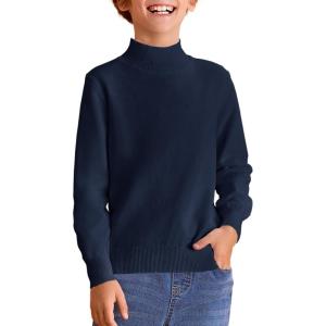 Haloumoning Boys Turtleneck Sweater Kids Fashion Long Sleeve Knit Pullover Sweaters 5-14 Years(Navy Blue)