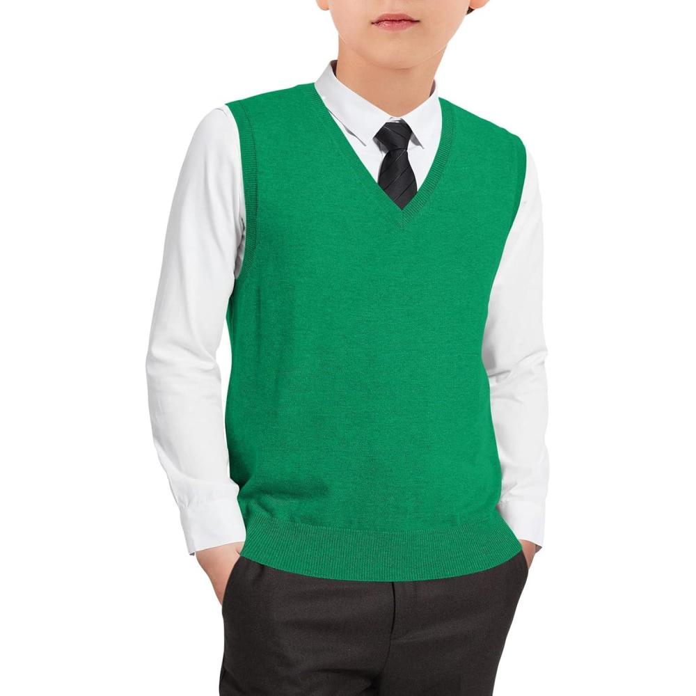 imageBoys Sweater Vest Kids Solid School Uniform Sleeveless Knit Sweaters Tops 514 YearsGreen