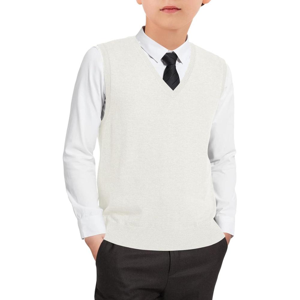 imageBoys Sweater Vest Kids Solid School Uniform Sleeveless Knit Sweaters Tops 514 YearsWhite