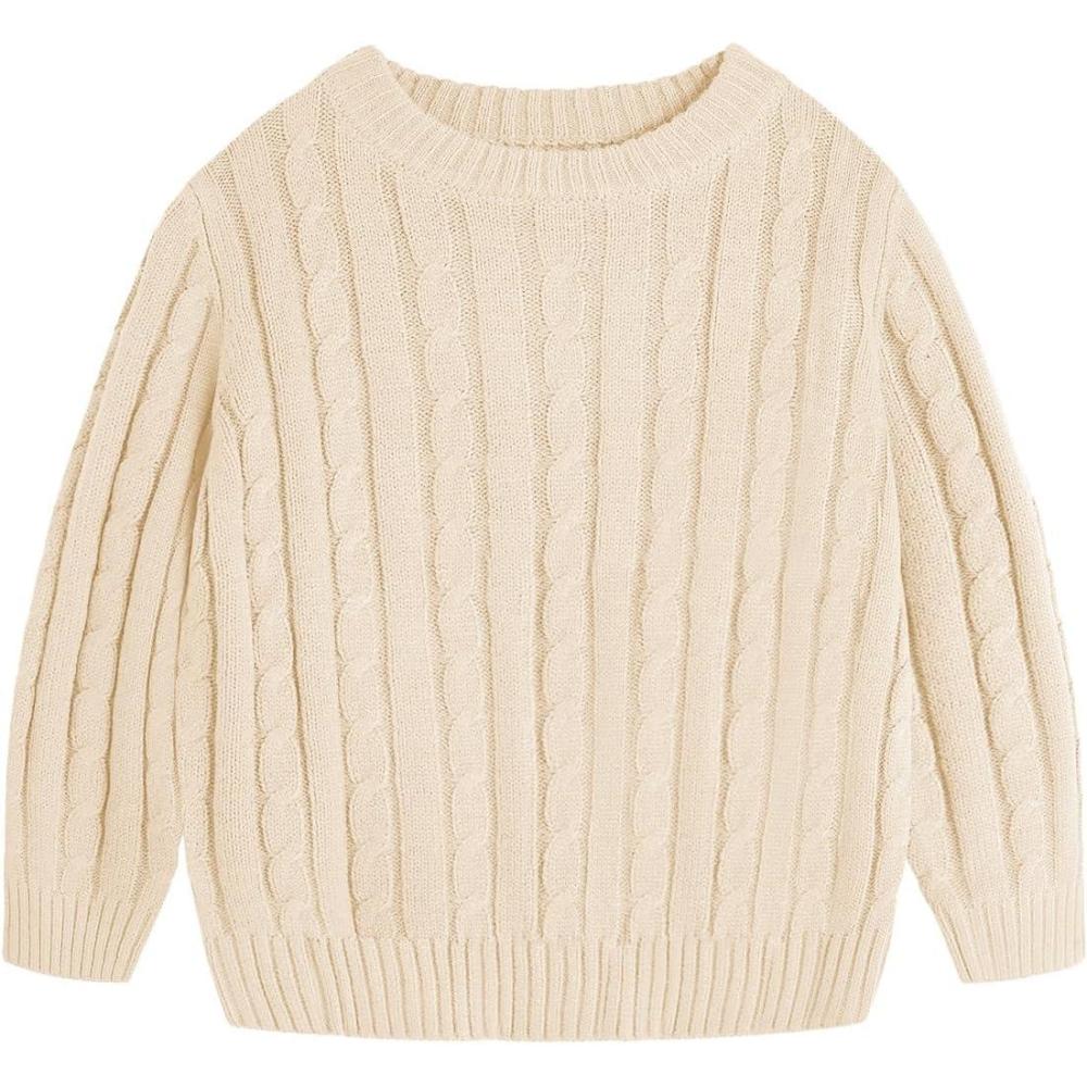 imageHaloumoning Boys Crewneck Cable Knit Sweaters Kids Long Sleeve Chunky Pullover Tops 414 YearsApricot