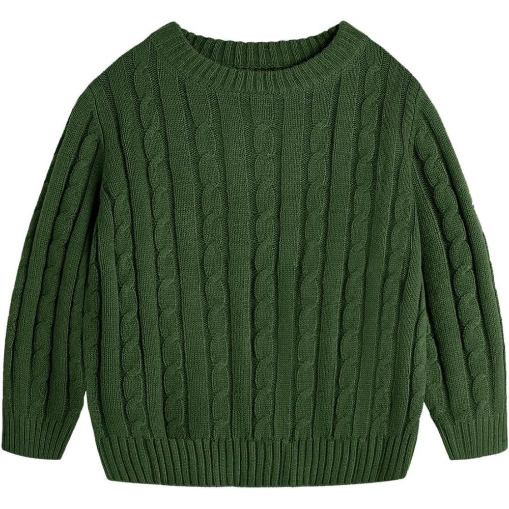 imageHaloumoning Boys Crewneck Cable Knit Sweaters Kids Long Sleeve Chunky Pullover Tops 414 YearsDark Green
