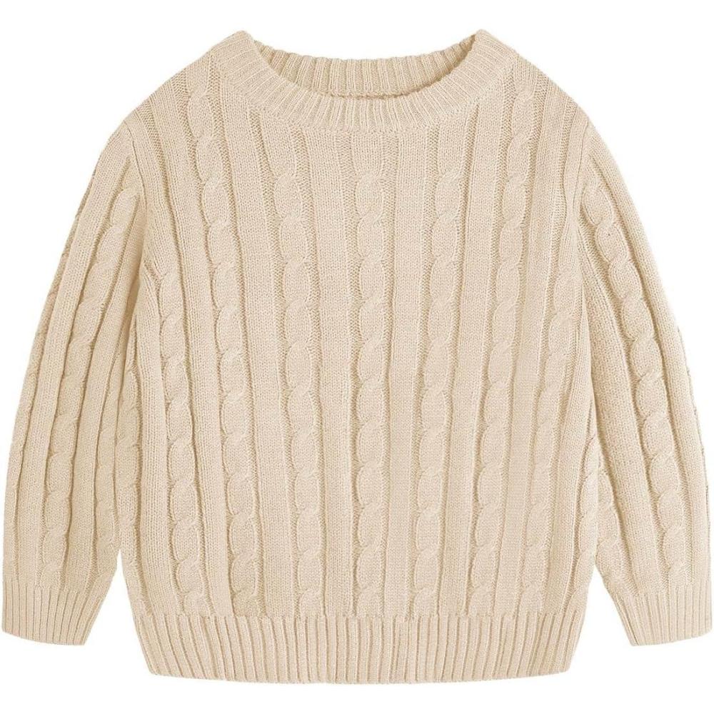 imageHaloumoning Boys Crewneck Cable Knit Sweaters Kids Long Sleeve Chunky Pullover Tops 414 YearsKhaki
