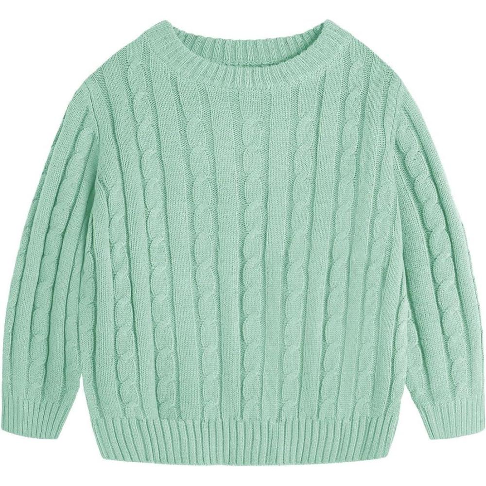 imageHaloumoning Boys Crewneck Cable Knit Sweaters Kids Long Sleeve Chunky Pullover Tops 414 YearsLight Green
