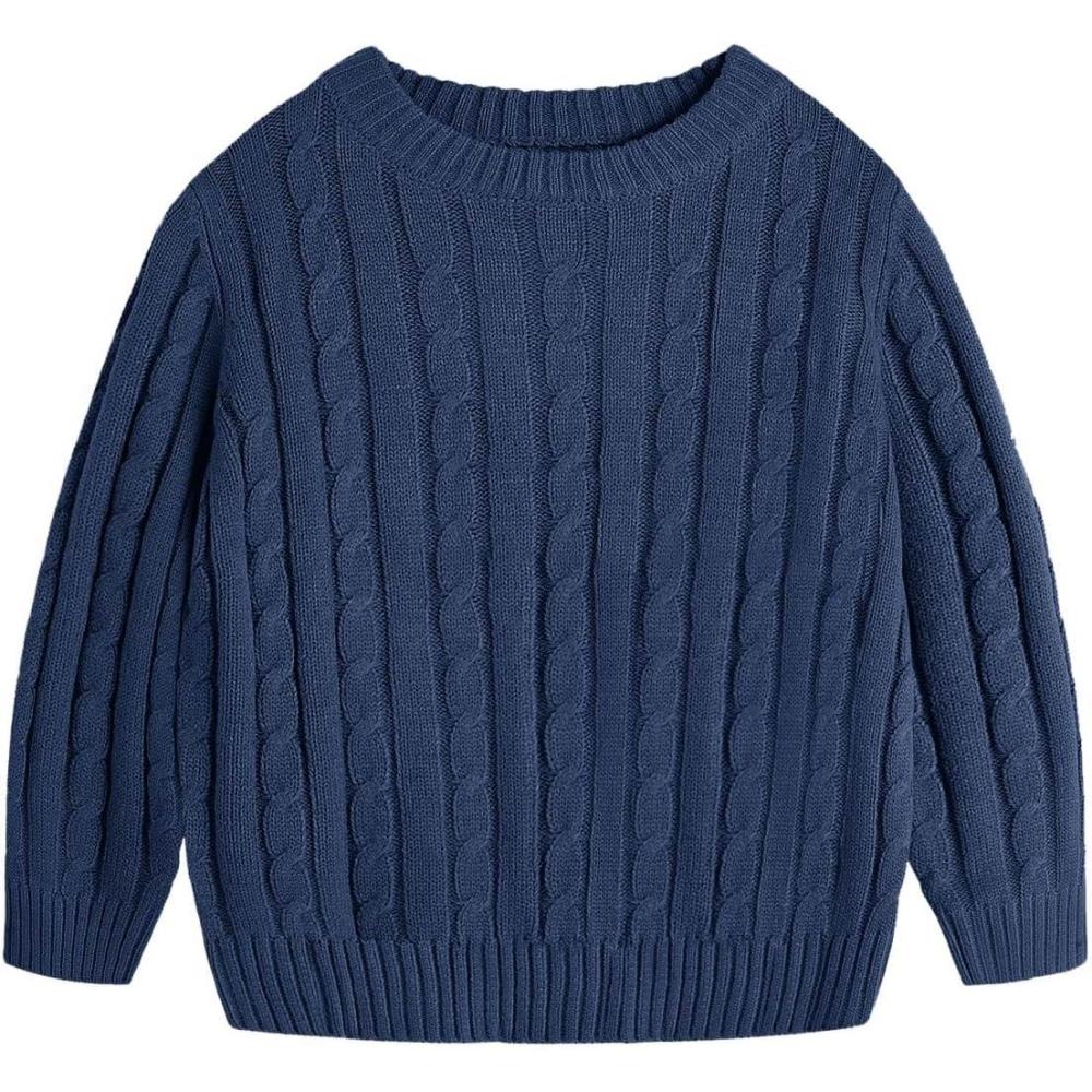 imageHaloumoning Boys Crewneck Cable Knit Sweaters Kids Long Sleeve Chunky Pullover Tops 414 YearsNavy