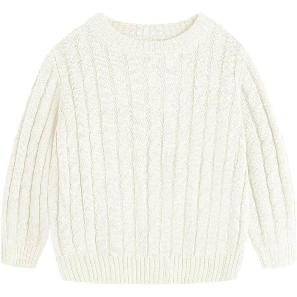 imageHaloumoning Boys Crewneck Cable Knit Sweaters Kids Long Sleeve Chunky Pullover Tops 414 YearsWhite