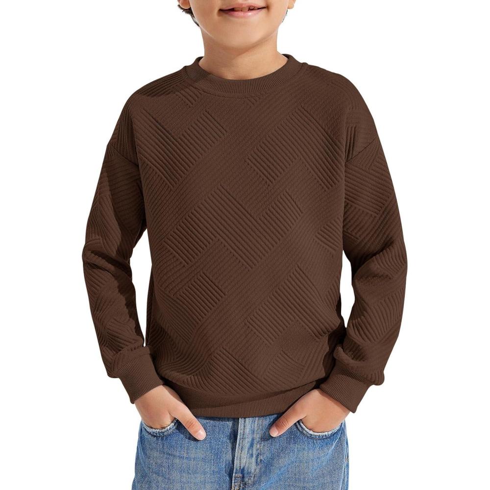 imageHaloumoning Boys Geometric Texture Sweatshirts Fashion Crewneck Long Sleeve Pullover Shirts 514 YearsBrown