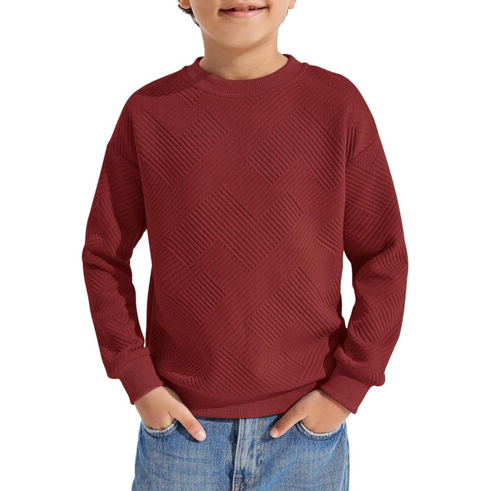 imageHaloumoning Boys Geometric Texture Sweatshirts Fashion Crewneck Long Sleeve Pullover Shirts 514 YearsDeep Red