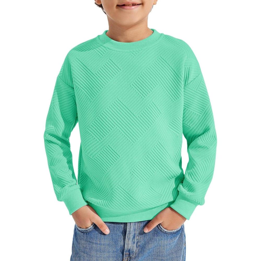 imageHaloumoning Boys Geometric Texture Sweatshirts Fashion Crewneck Long Sleeve Pullover Shirts 514 YearsMint Green