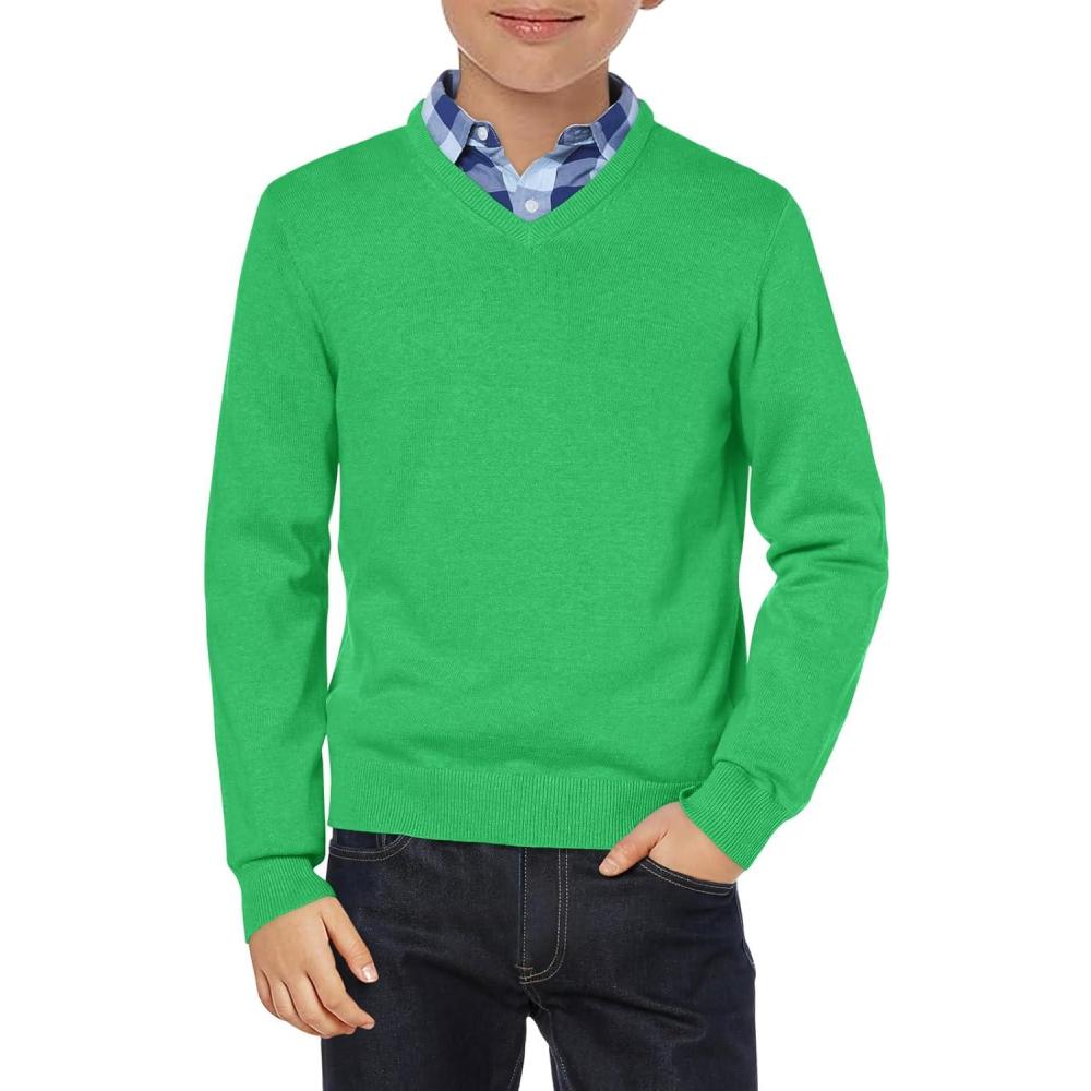 imageHaloumoning Boys School Uniform Sweater Kids Long Sleeve V Neck Pullover Fall Winter Clothes 514 YearsGreen