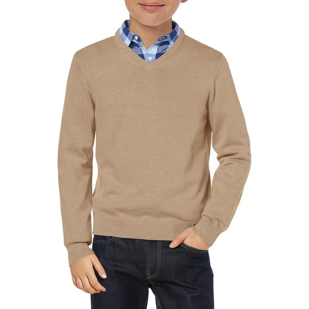 imageHaloumoning Boys School Uniform Sweater Kids Long Sleeve V Neck Pullover Fall Winter Clothes 514 YearsKhaki
