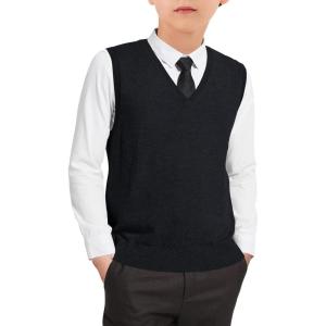 Boys Sweater Vest Kids Solid School Uniform Sleeveless Knit Sweaters Tops 5-14 Years(Black)