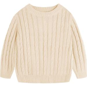 Haloumoning Boys Crewneck Cable Knit Sweaters Kids Long Sleeve Chunky Pullover Tops 4-14 Years(Apricot)