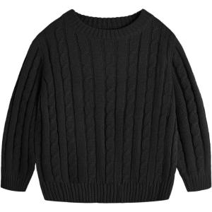 Haloumoning Boys Crewneck Cable Knit Sweaters Kids Long Sleeve Chunky Pullover Tops 4-14 Years(Black)