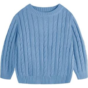 Haloumoning Boys Crewneck Cable Knit Sweaters Kids Long Sleeve Chunky Pullover Tops 4-14 Years(Blue)