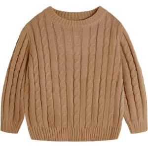 Haloumoning Boys Crewneck Cable Knit Sweaters Kids Long Sleeve Chunky Pullover Tops 4-14 Years(Brown)