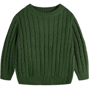 Haloumoning Boys Crewneck Cable Knit Sweaters Kids Long Sleeve Chunky Pullover Tops 4-14 Years(Dark Green)