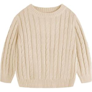 Haloumoning Boys Crewneck Cable Knit Sweaters Kids Long Sleeve Chunky Pullover Tops 4-14 Years(Khaki)
