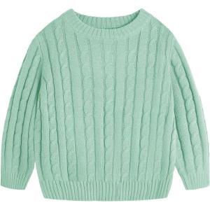 Haloumoning Boys Crewneck Cable Knit Sweaters Kids Long Sleeve Chunky Pullover Tops 4-14 Years(Light Green)