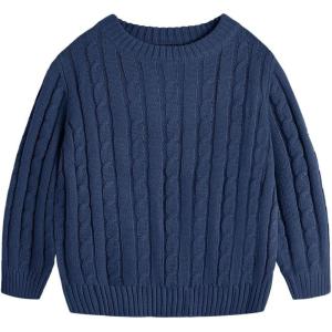 Haloumoning Boys Crewneck Cable Knit Sweaters Kids Long Sleeve Chunky Pullover Tops 4-14 Years(Navy)