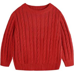 Haloumoning Boys Crewneck Cable Knit Sweaters Kids Long Sleeve Chunky Pullover Tops 4-14 Years(Red)