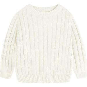 Haloumoning Boys Crewneck Cable Knit Sweaters Kids Long Sleeve Chunky Pullover Tops 4-14 Years(White)