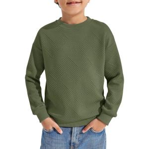 Haloumoning Boys Geometric Texture Sweatshirts Fashion Crewneck Long Sleeve Pullover Shirts 5-14 Years(Army Green)