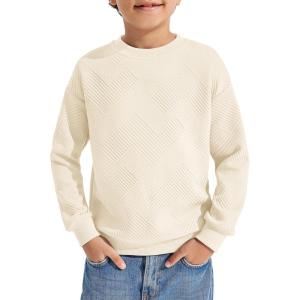 Haloumoning Boys Geometric Texture Sweatshirts Fashion Crewneck Long Sleeve Pullover Shirts 5-14 Years(Beige)