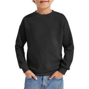 Haloumoning Boys Geometric Texture Sweatshirts Fashion Crewneck Long Sleeve Pullover Shirts 5-14 Years(Black)