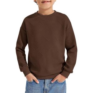 Haloumoning Boys Geometric Texture Sweatshirts Fashion Crewneck Long Sleeve Pullover Shirts 5-14 Years(Brown)