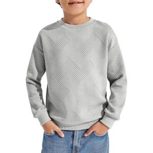 Haloumoning Boys Geometric Texture Sweatshirts Fashion Crewneck Long Sleeve Pullover Shirts 5-14 Years(Grey)