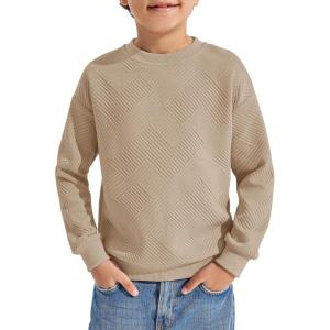 Haloumoning Boys Geometric Texture Sweatshirts Fashion Crewneck Long Sleeve Pullover Shirts 5-14 Years(Light Brown)