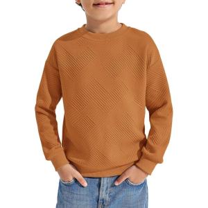 Haloumoning Boys Geometric Texture Sweatshirts Fashion Crewneck Long Sleeve Pullover Shirts 5-14 Years(Orange Red)