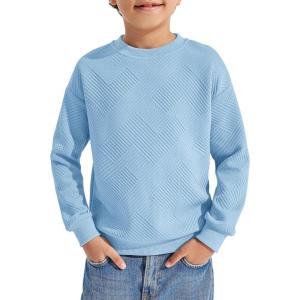 Haloumoning Boys Geometric Texture Sweatshirts Fashion Crewneck Long Sleeve Pullover Shirts 5-14 Years(Sky Blue)