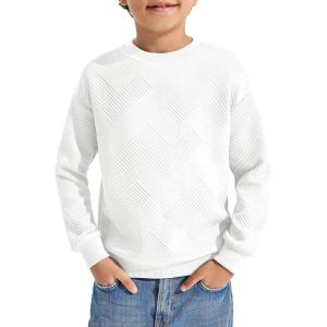 Haloumoning Boys Geometric Texture Sweatshirts Fashion Crewneck Long Sleeve Pullover Shirts 5-14 Years(White)
