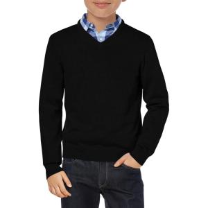 Haloumoning Boys School Uniform Sweater Kids Long Sleeve V Neck Pullover Fall Winter Clothes 5-14 Years(Black)