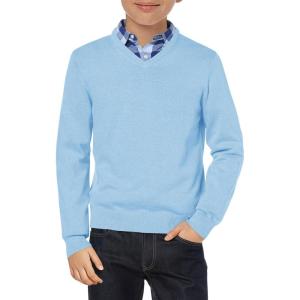 Haloumoning Boys School Uniform Sweater Kids Long Sleeve V Neck Pullover Fall Winter Clothes 5-14 Years(Blue)
