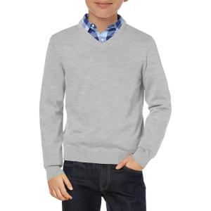 Haloumoning Boys School Uniform Sweater Kids Long Sleeve V Neck Pullover Fall Winter Clothes 5-14 Years(Grey)