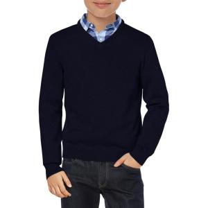 Haloumoning Boys School Uniform Sweater Kids Long Sleeve V Neck Pullover Fall Winter Clothes 5-14 Years(Navy)